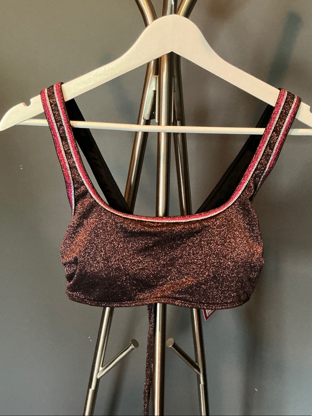 Glitter Crop Top with Pink Accent Straps plum top